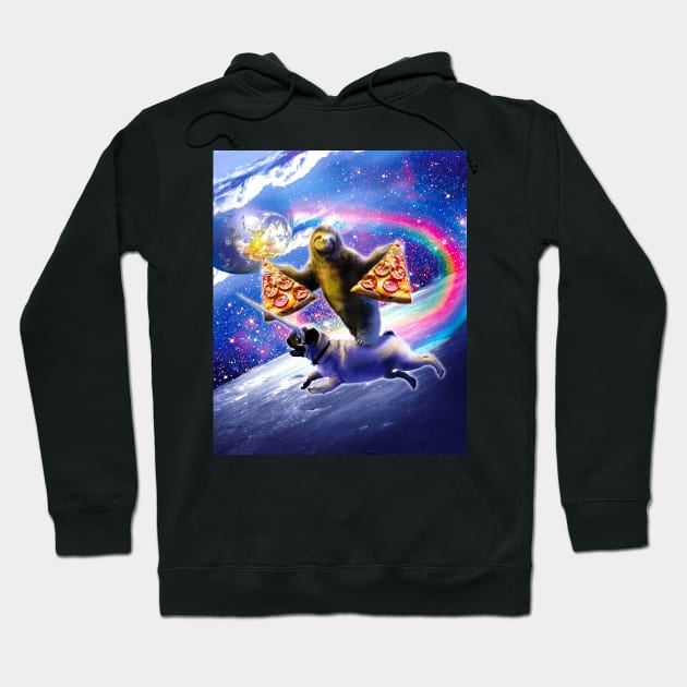 Space Pizza Sloth On Pug Unicorn Hoodie by Random Galaxy